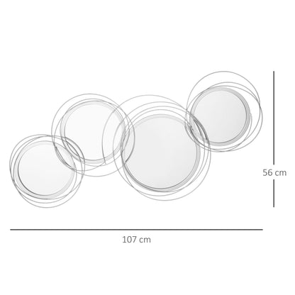 Metal Wall Art 107cm Modern Decorative Mirror Decor for Living Room Bedroom Dining Room, Silver