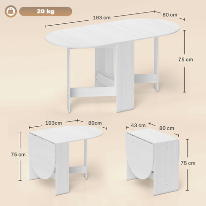 Folding Dining Table, Drop Leaf Table for Small Spaces, Oval Tabletop for Dining Room, Ash Wood-Effect