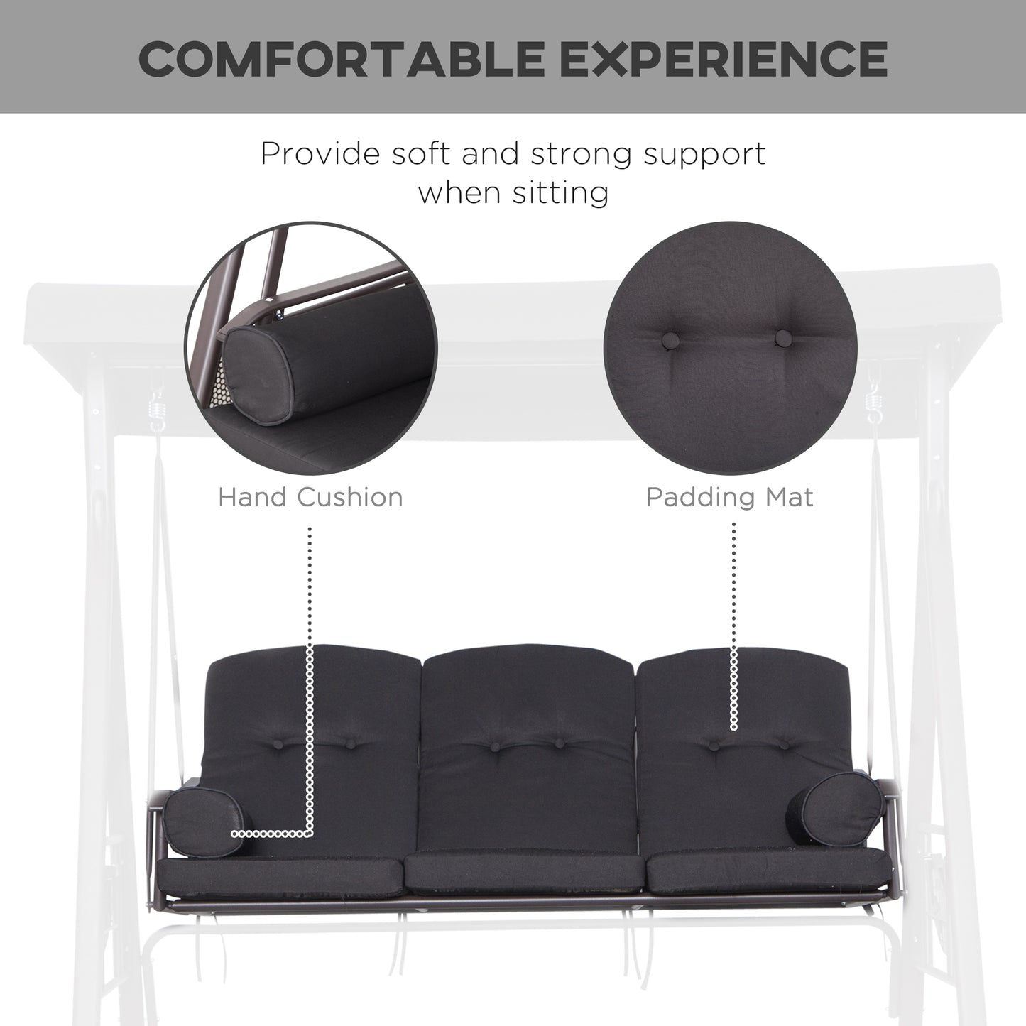 3 Seater Swing Chair Hammock Chair with Adjustable Canopy, Black