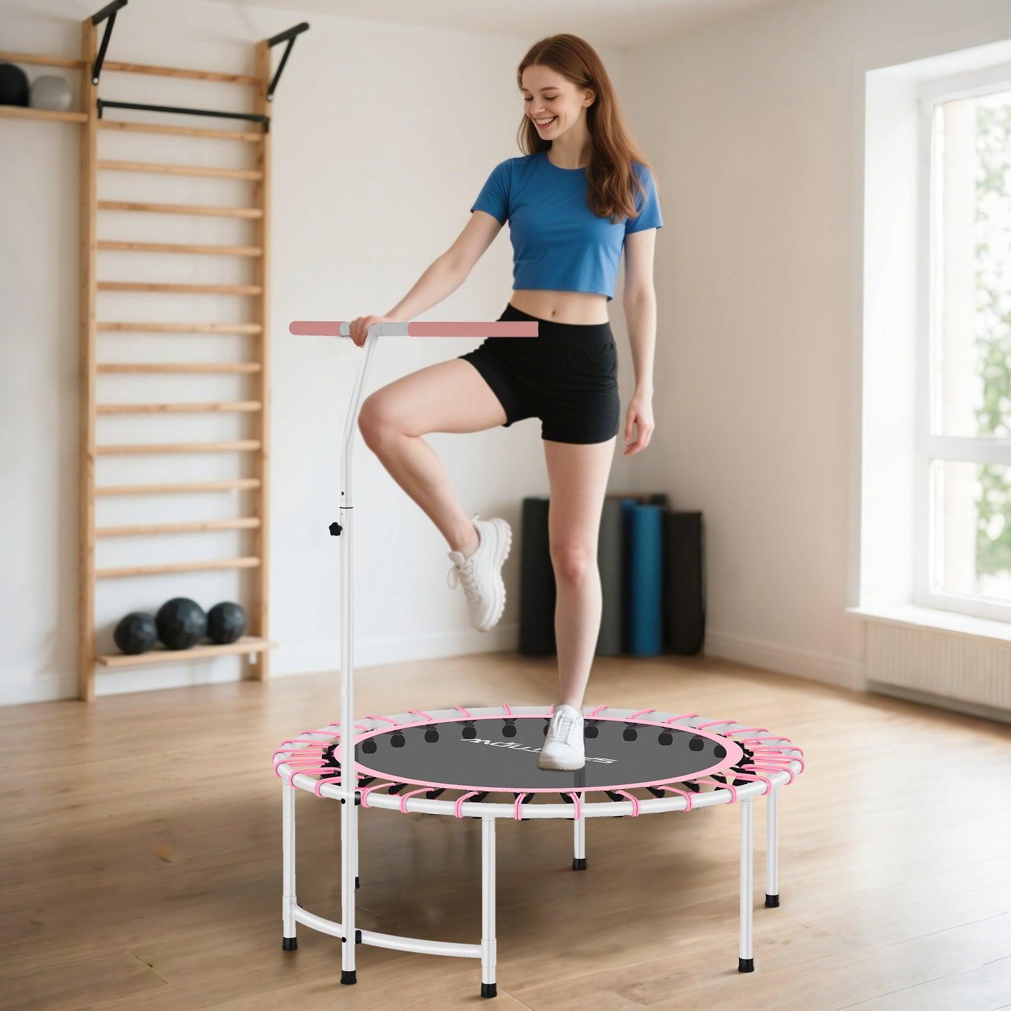 40" Fitness Trampoline, Mini Rebounder Trampoline for Adults with 5-Level Adjustable Handle