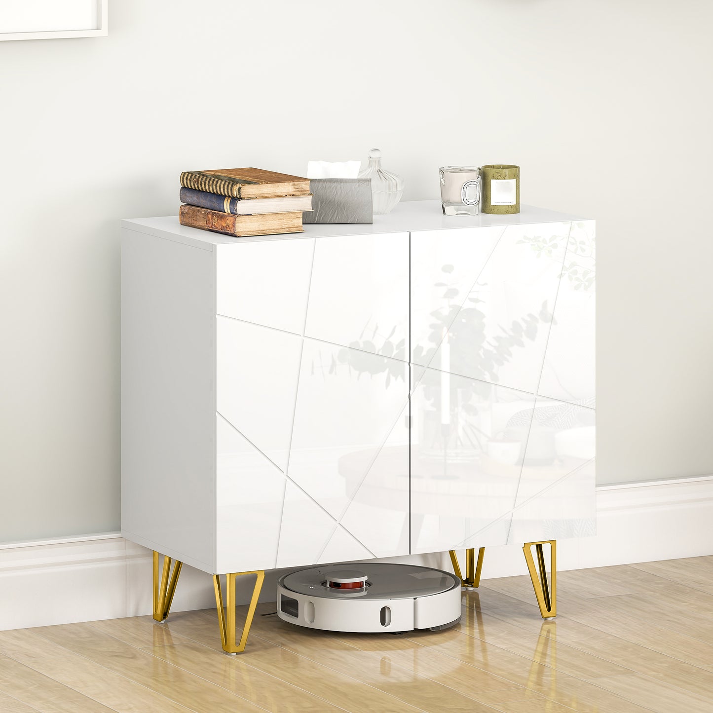 Modern Luxe High Gloss Sideboard, with Hairpin Legs - White