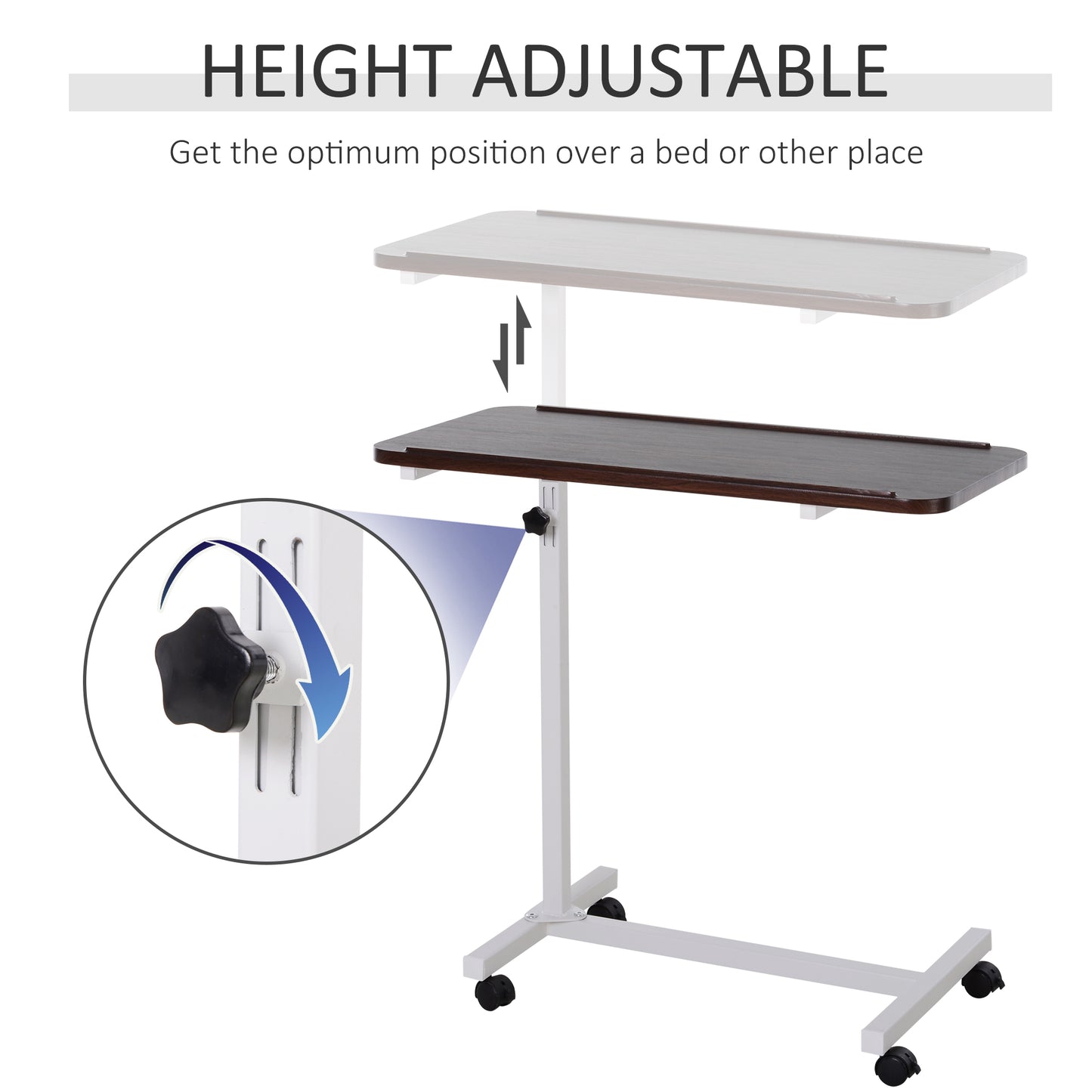 Height Adjustable Over Bed Table with Wheels, C Shaped Laptop Desk, Portable Hospital Bed Table for Living Room, Bedroom