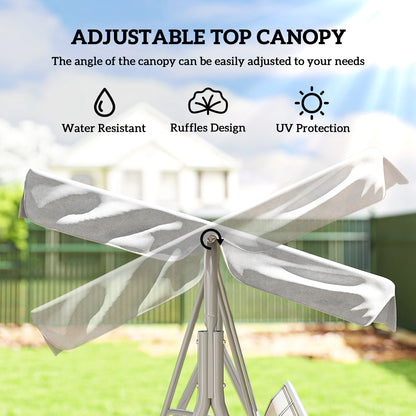 Metal Garden Swing Chair, 3-Seater Swing Seat, Patio Hammock Bench Canopy Lounger, Light Grey