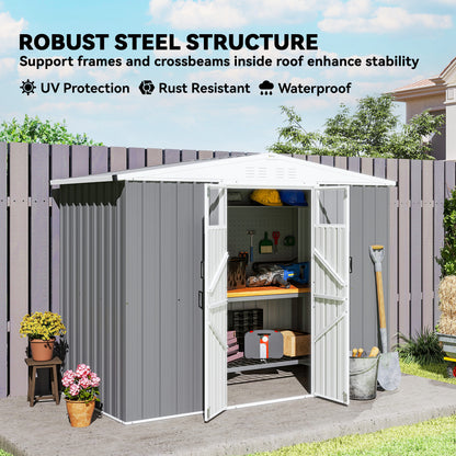 8 x 4 ft Metal Garden Shed, Garden Storage Shed with Window, 4 Vents and Lockable Door