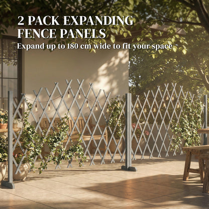 2 Pack Expanding Fence Panels, Wooden Freestanding Garden Fence with Stable Feet, 180 x 30 x 103cm, Dark Grey
