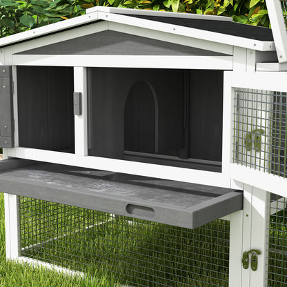 Rabbit Hutch with Run Wooden Guinea Pig Hutch Outdoor Bunny Cage Hide House with Sliding Tray, Hay Rack, Ramp