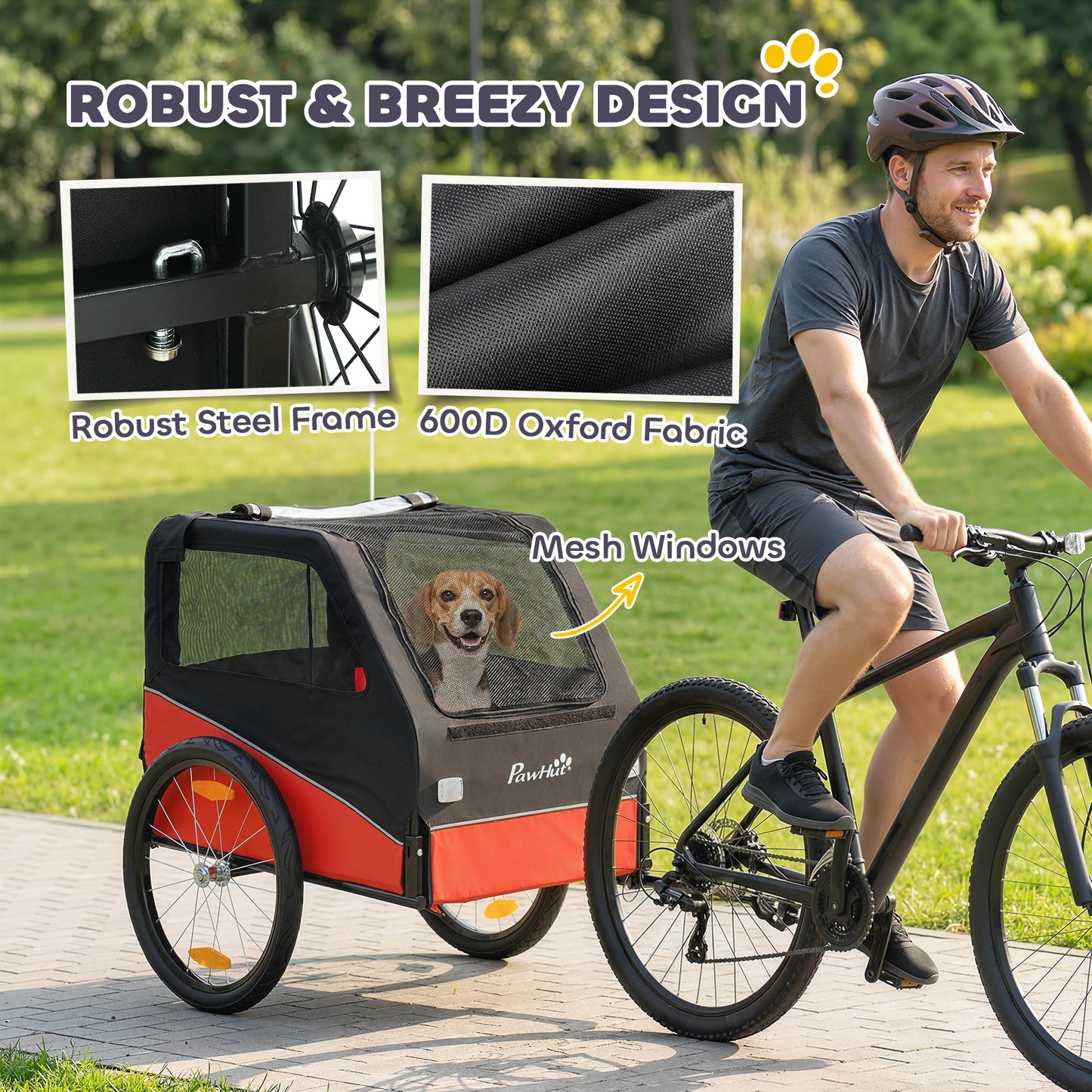 Dog Bike Trailer, Dog Cart Bicycle Carrier for Small and Medium Pets with 20" Inflatable Rubber Wheels, Red