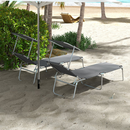 Folding Sun Lounger Set of 2 with Canopy, Reclining Sunbed with 4-Position Adjustable Backrest, 600D Oxford Cloth