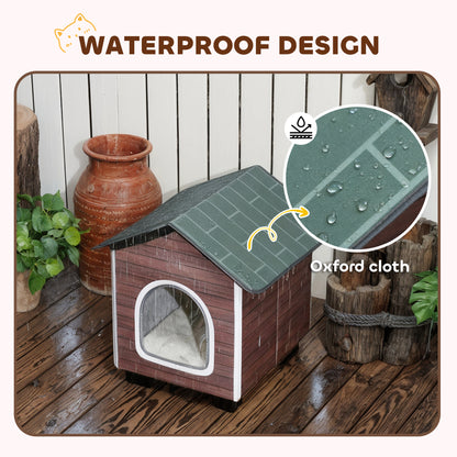 Insulated Outdoor Cat House, Water-Resistant Feral Cat Shelter with Elevated Base and Cushion, Red-brown
