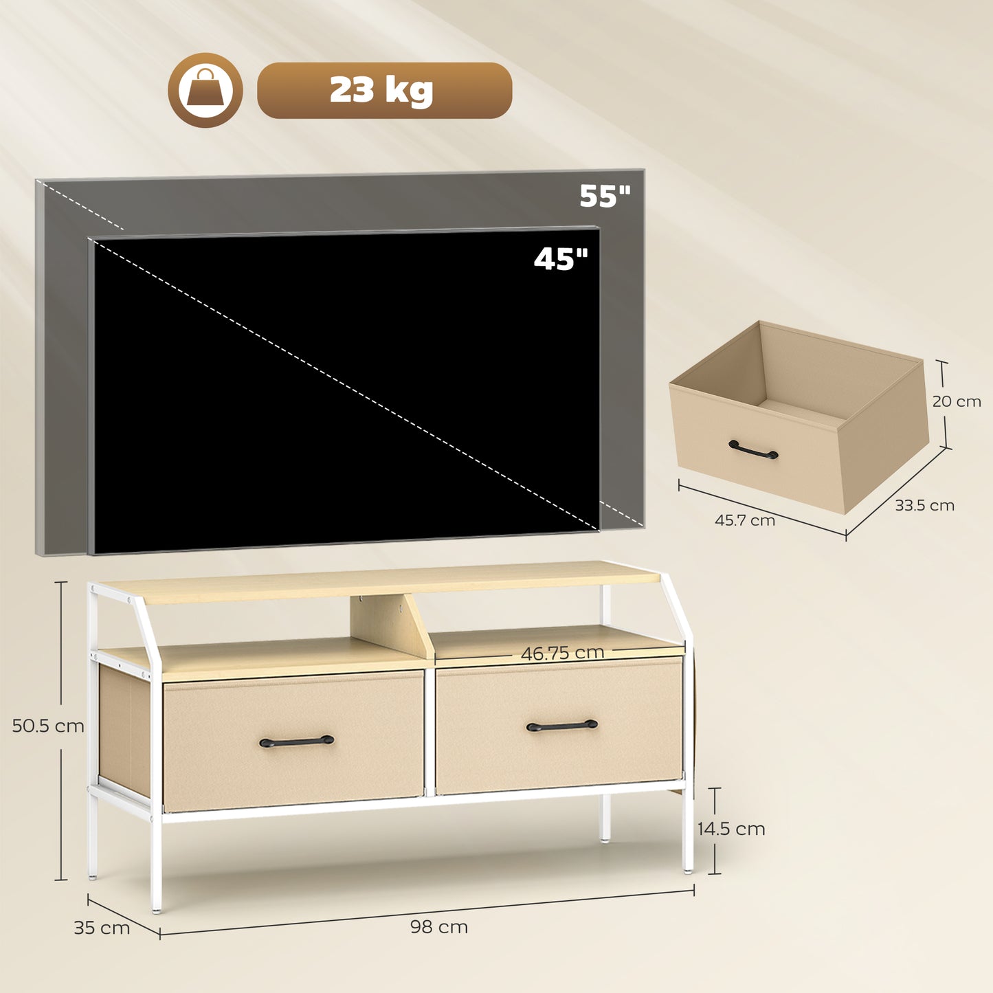Industrial-Style TV Stand Cabinet - Natural Wood Finish