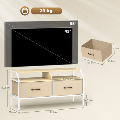 Industrial-Style TV Stand Cabinet - Natural Wood Finish