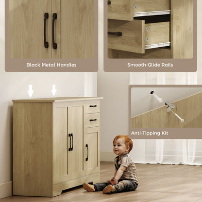 Sideboard with 2 Drawers Modern Storage Cabinet, Kitchen Cupboard with Adjustable Shelf and 3 Doors Natural
