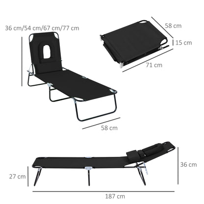 Outdoor Folding Sun Lounger with Face Hole, 4 Level Adjustable Backrest Reclining Garden Lounger