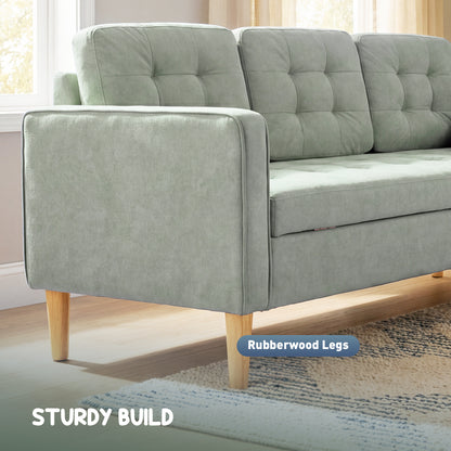 3 Seater Sofa, 169cm Couch with Hidden Storage, Wood Legs, Light Grey