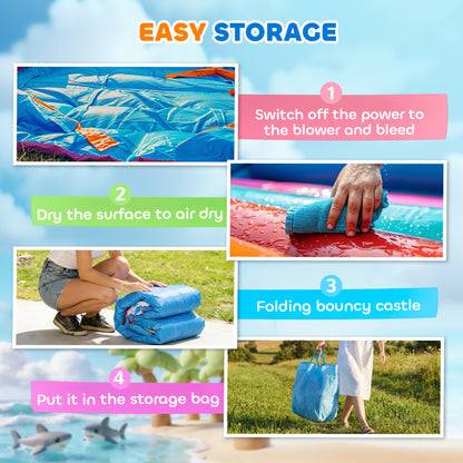 6 in 1 Kids Bouncy Castle, with Water Slide, Water Gun, Climbing Wall, Air Blower for Indoors/Outdoors, 3.9 x 3 x 2m
