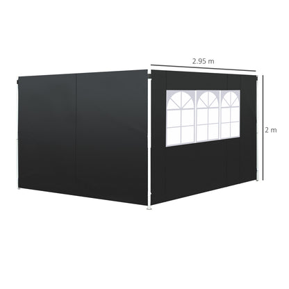 2.95 Meters Gazebo Replaceable Exchangeable Side Panel Wall Panels Walls With Window, Black