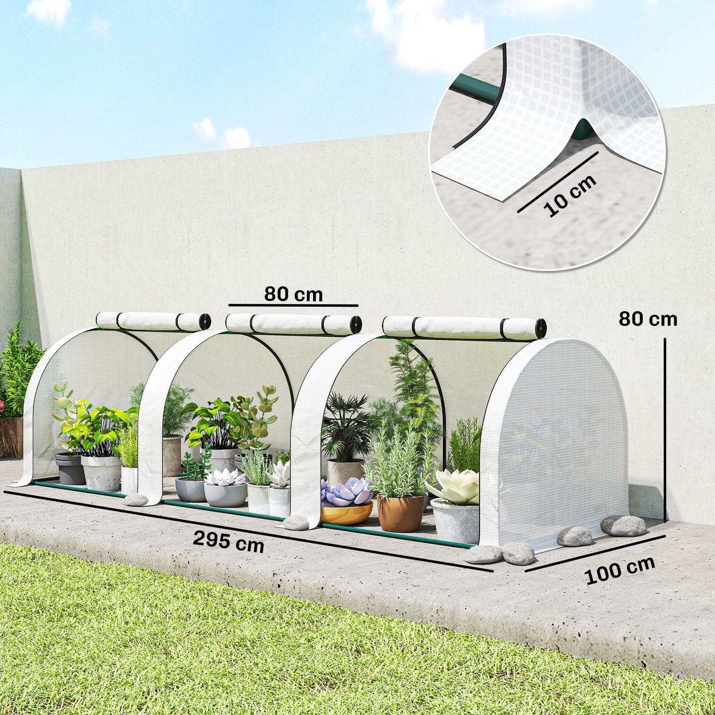 295 x 100 cm Low Tunnel Greenhouse - White