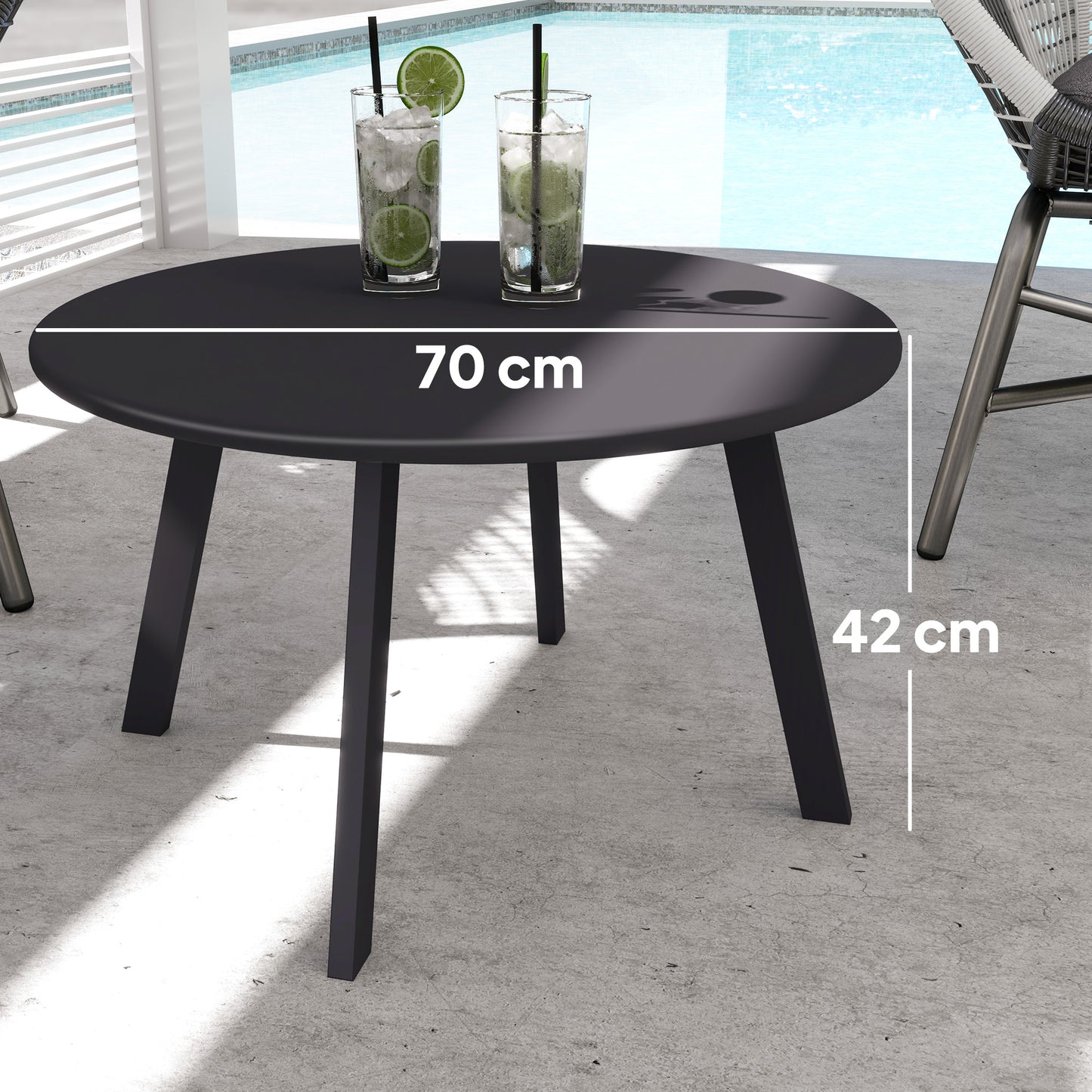 70cm Round Coffee Table, Outdoor Garden Table with Non-Slip Foot Pads and Metal Frame for Garden, Terrace, Balcony