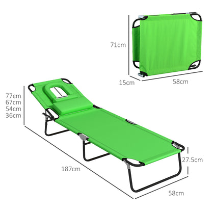 Folding Sun Loungers Set of 2 with Face Hole, 4-Position Adjustable Backrest Garden Recliner Chair Sunbed