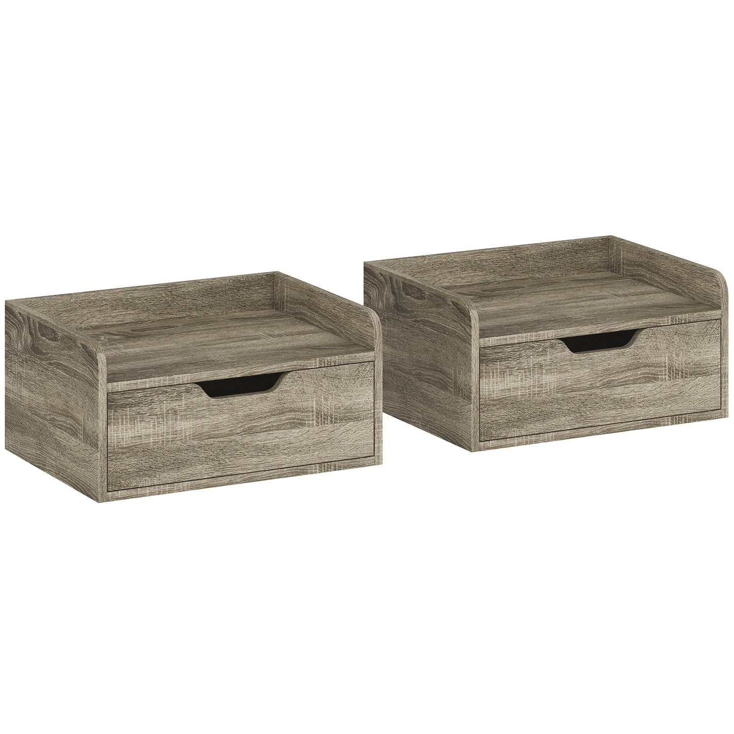 Floating Nightstands Set of 2, Wall Mounted Bedside Table with Drawer for Bedroom, Grey Wood Effect