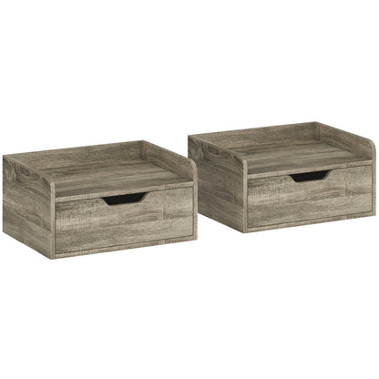 Floating Nightstands Set of 2, Wall Mounted Bedside Table with Drawer for Bedroom, Grey Wood Effect