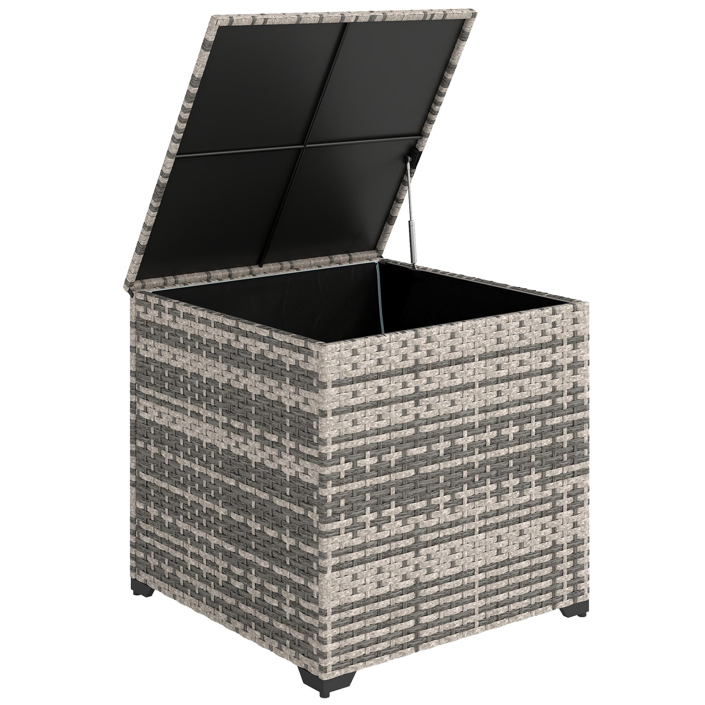 253L Garden Storage Box, Rattan Deck Box with Zipped Liner, Safe Pneumatic Rod, Patio Storage Container, Mixed Grey