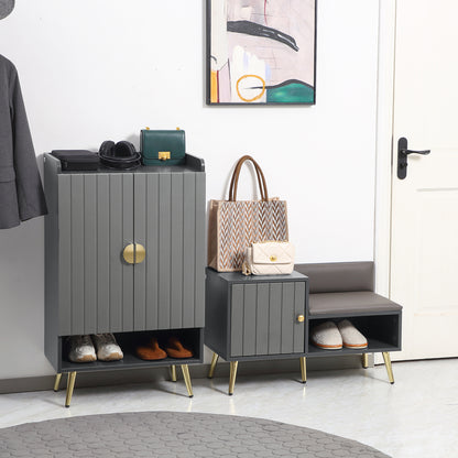 Modern Shoe Cabinet with 2 Doors, Open Shelf and Adjustable Shelves, 15 Pair Hallway Shoe Cupboard, Entryway Storage Unit