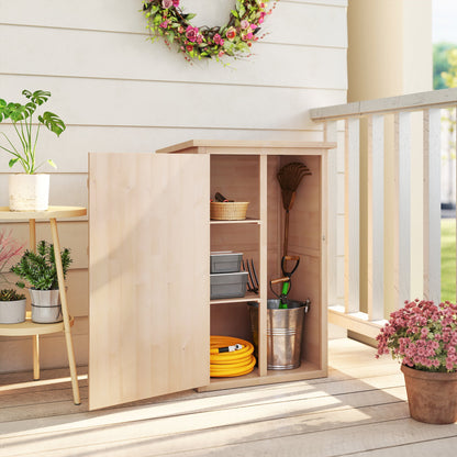 Wooden Small Shed, Garden Storage Shed with Shelves and Bolt Latch, 75L x 56W x115H cm, Natural