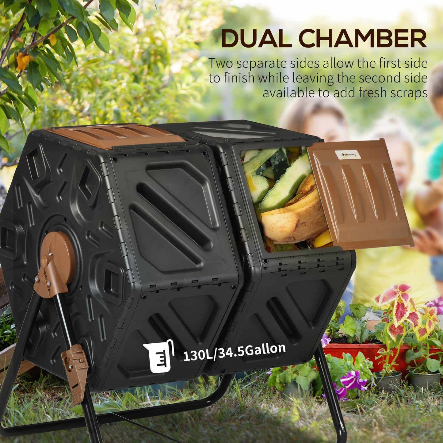 130L Double Chamber Composter - Black