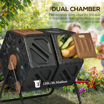 130L Double Chamber Composter - Black