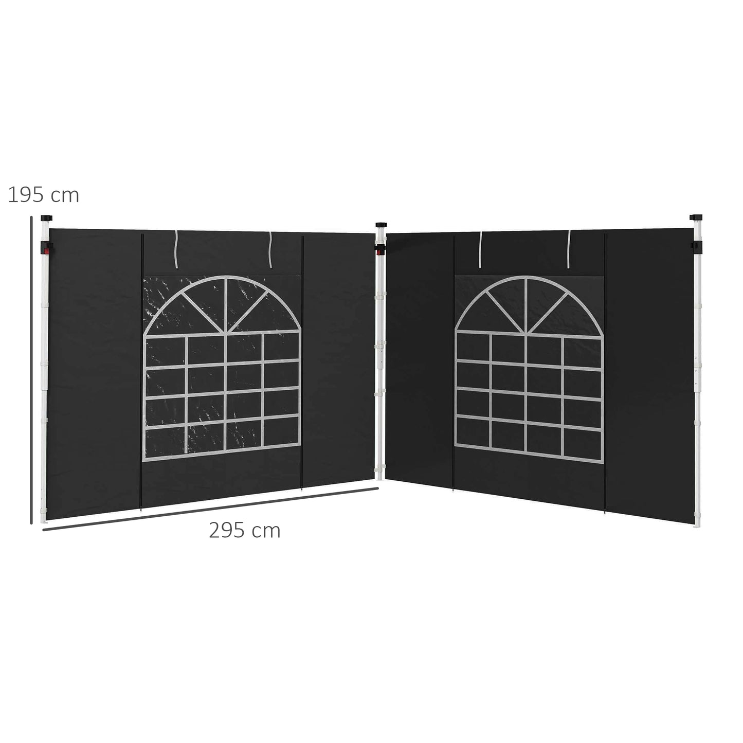 Gazebo Side Panels, 2 Pack Sides Replacement, for 3x3(m) or 3x6m Pop Up Gazebo, with Windows and Doors, Black
