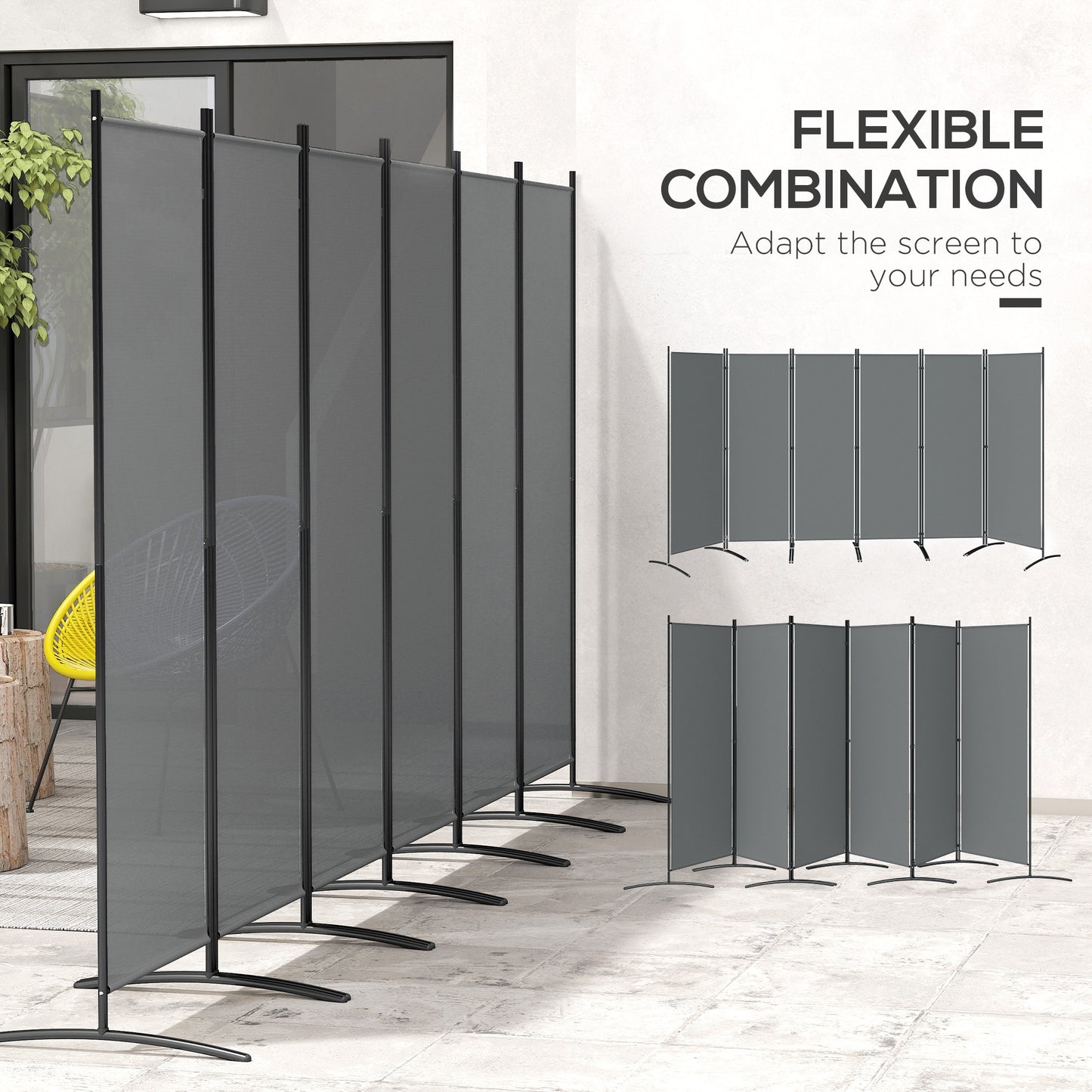 6 Panel Folding Room Divider Foldable Freestanding Garden Privacy Screen, 332 x 172 cm, Dark Grey