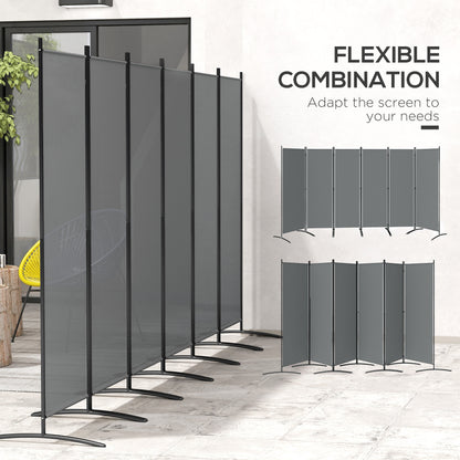6 Panel Folding Room Divider Foldable Freestanding Garden Privacy Screen, 332 x 172 cm, Dark Grey