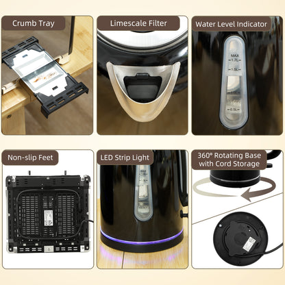 Kettle and Toaster Set, 1.7L 3000W Rapid Boil Jug Kettle with Otter Thermostat, Limescale Filter