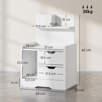 Bedside Table with 2 Drawers and Open Shelves - High Gloss White