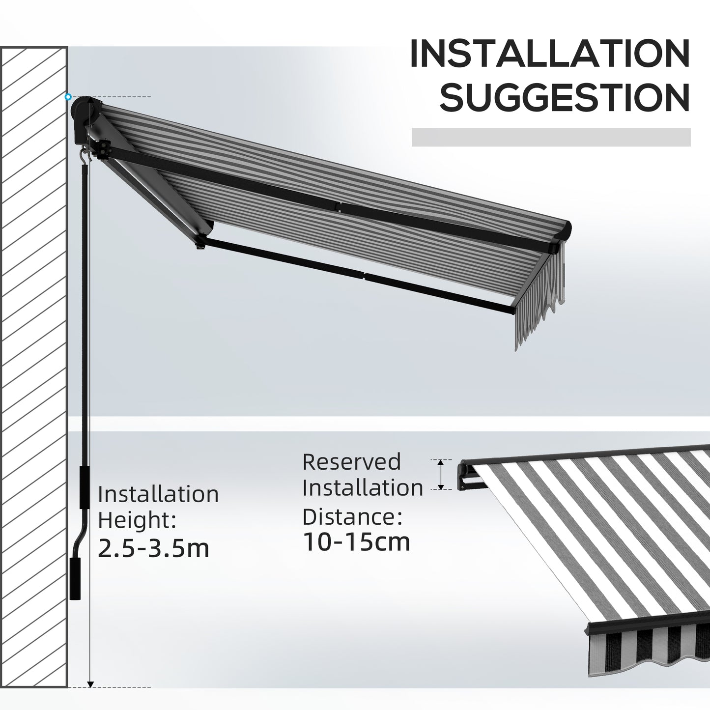 3 x 2m Aluminium Frame Electric Awning, with Remote - Grey/White