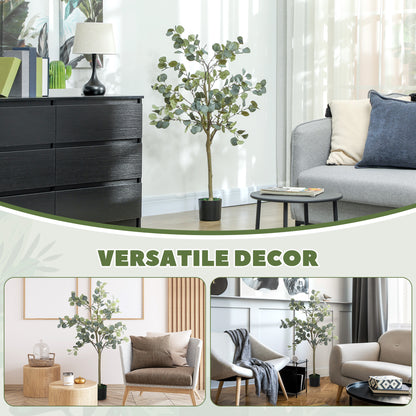 Set of 2 Decorative Artificial Tree, 4ft/ 120cm Silk Eucalyptus Trees with 230 Silver Dollar Leaves in Pot