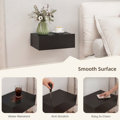 Floating Bedside Table Set of 2, Wall-Mounted Nightstand with Storage Drawer, Small Side End Table for Bedroom, Black