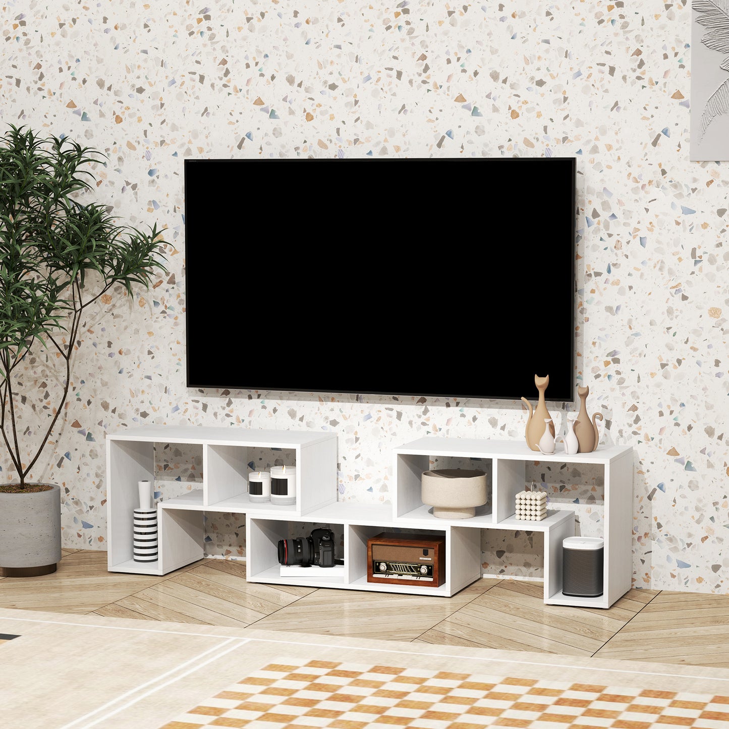Three-Block Modular TV Stand - White Wood-Effect
