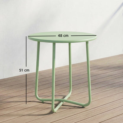 48 cm Round Garden Side Table, Small Metal Outdoor Garden Table with Rolled Edge, Green