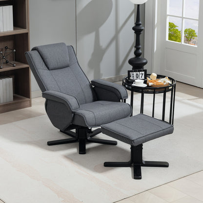 Swivel Recliner Chair with Footstool - Charcoal Grey Linen
