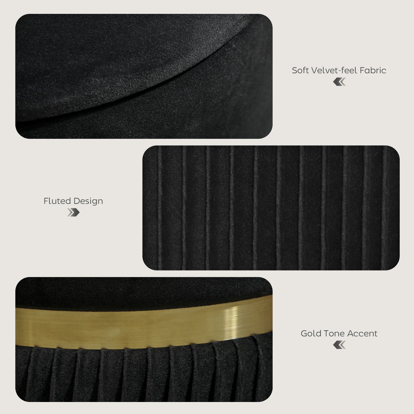 Velvet-Feel Storage Ottoman - Black