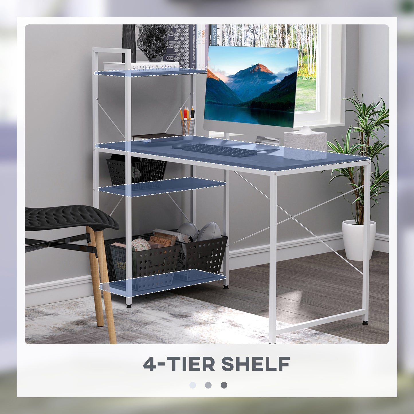 Computer Desk with Storage Shelves on Left or Right, Industrial Reversible Writing Desk for Home Office, Study