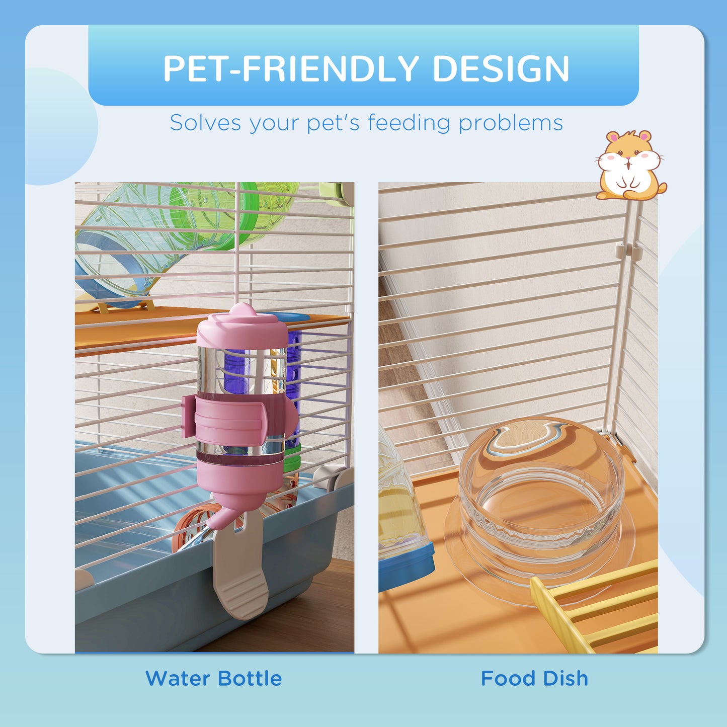 5 Tier Hamster Cage Carrier Habitat w/ Exercise Wheels, Tunnel, Light Blue