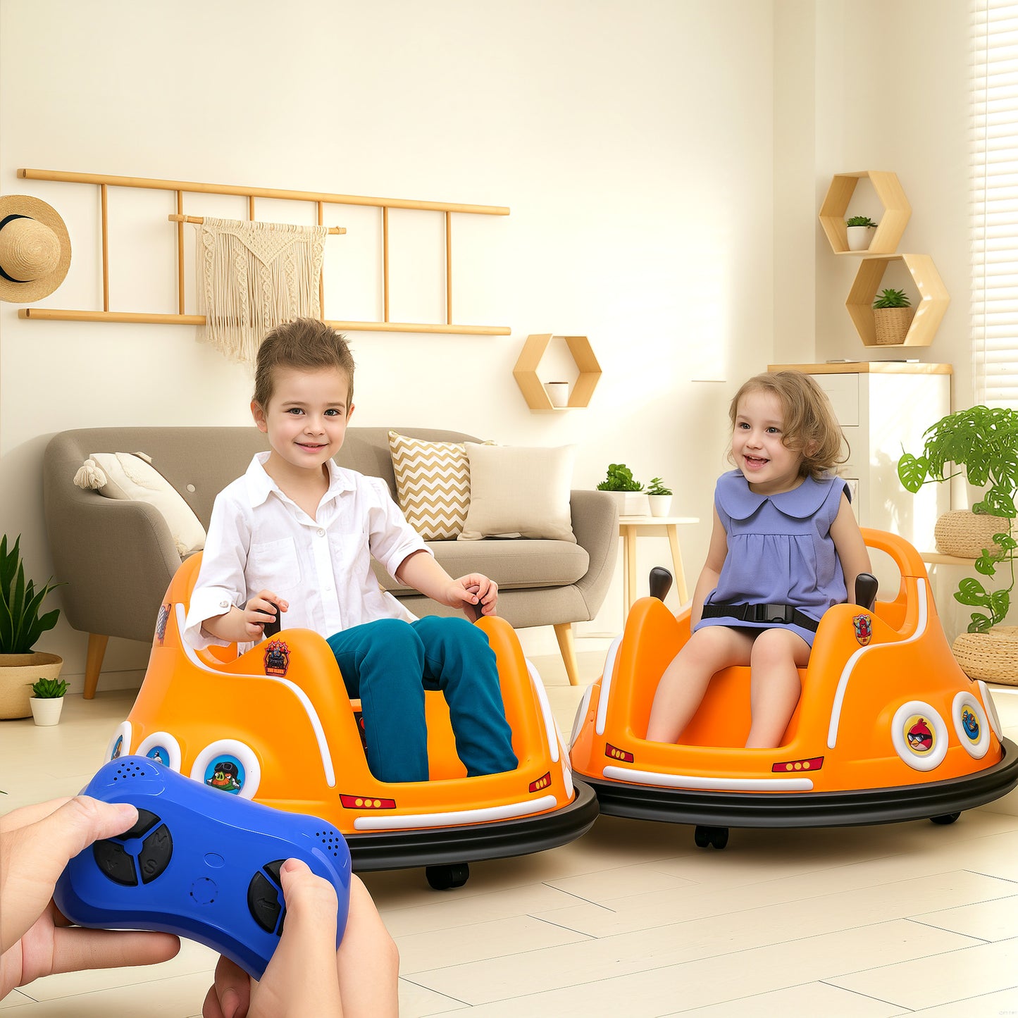 Angry Bird Licensed Waltzer Car, 12V Kids Bumper Car w/ Joysticks, Remote, Music LED Lights, Orange