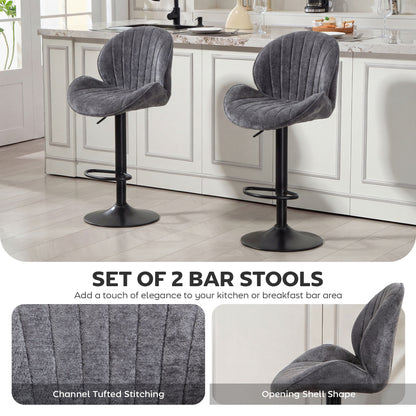 Bar Stools Set of 2, Swivel Barstools with Back, Adjustable Height and Footrest for Kitchen Island, Dining Room, Grey