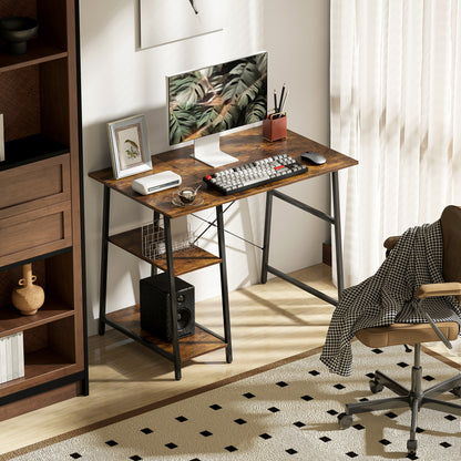 Industrial-Style Work Desk, with Shelves - Brown/Black
