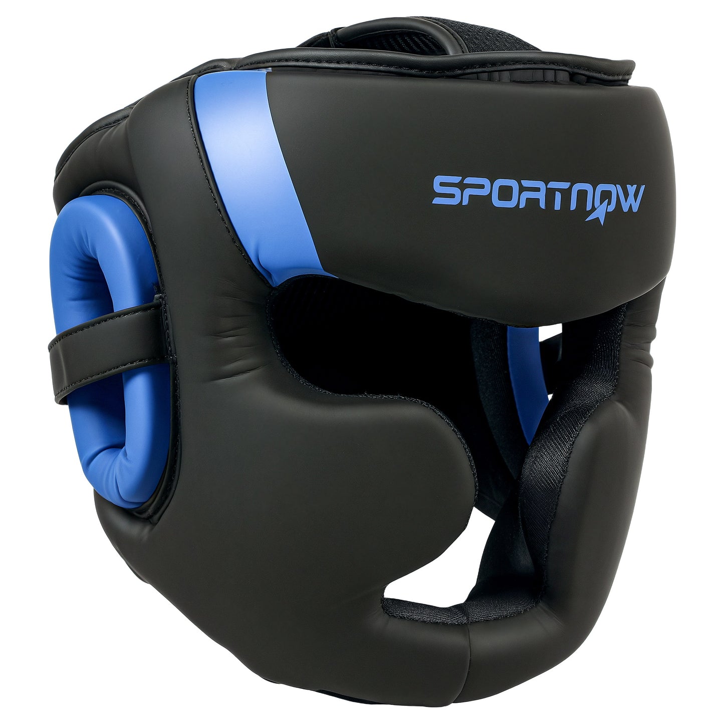 Boxing Headguard w/ Adjustable Strap for Sparring, Kickboxing, MMA, Blue/Black