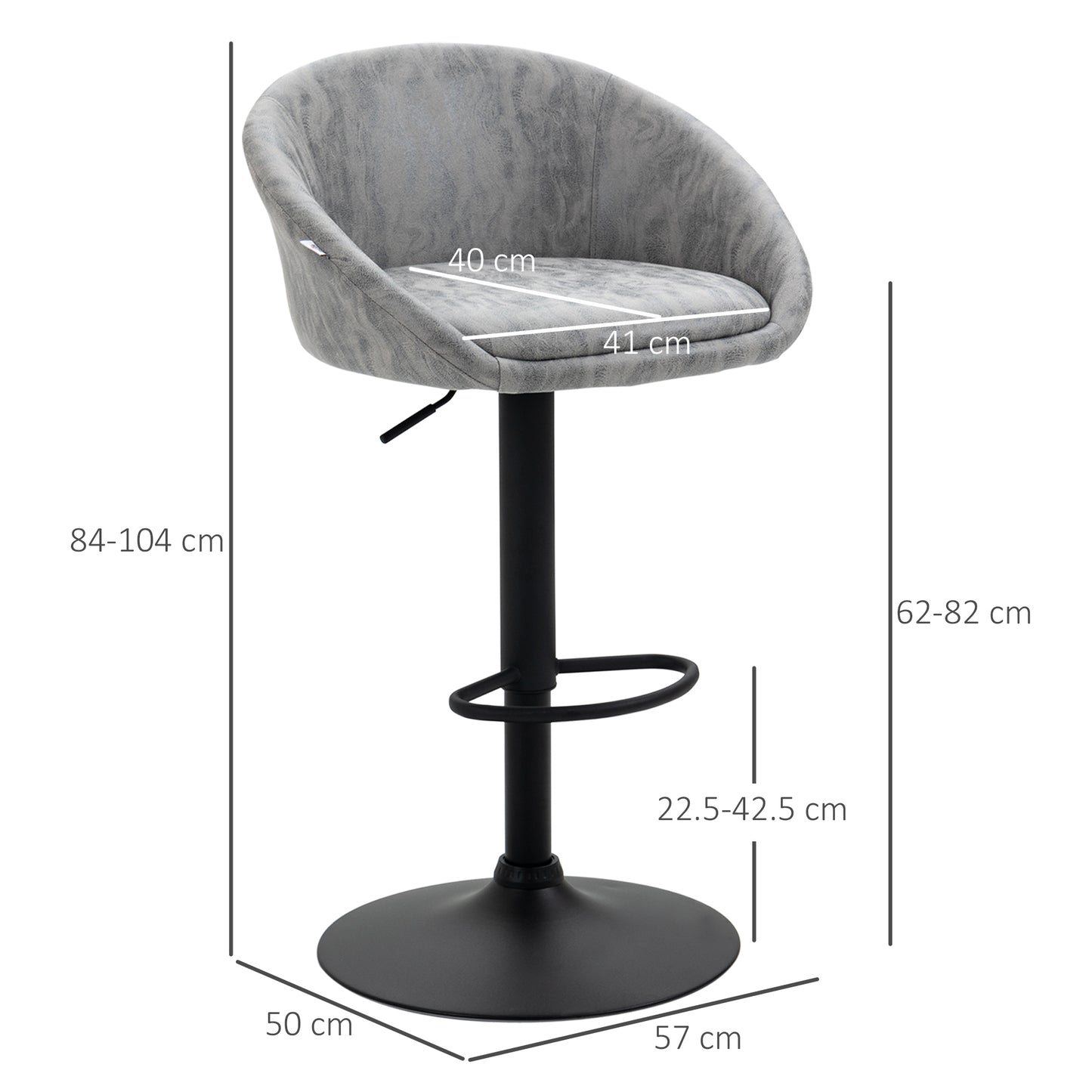 Modern Bar Stools Set of 2, Height Adjustable Swivel Barstools, PU Leather Upholstered Bar Chair with Backrest