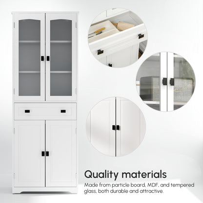 Kitchen Cupboard, Freestanding Storage Cabinet with 2 Adjustable Shelves, Drawer and Glass Door for Living Room, Dining Room